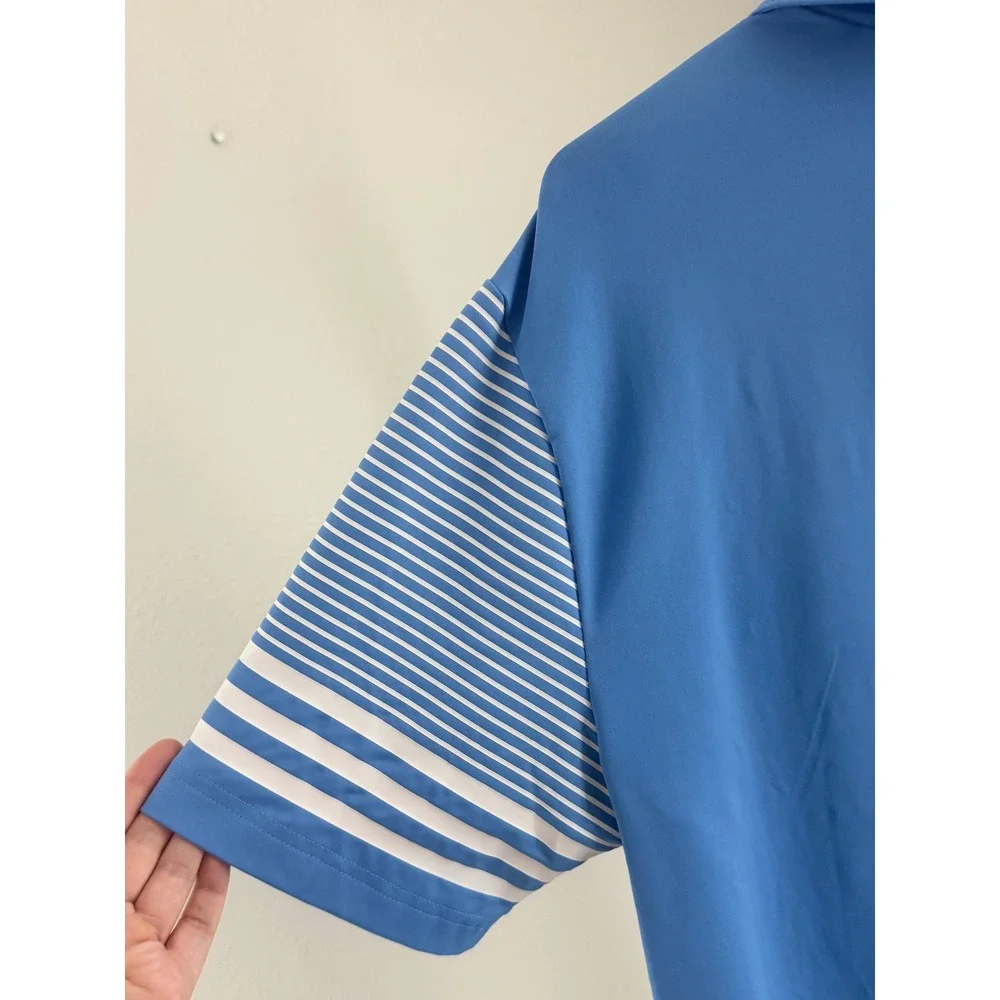 Adidas Golf Mens Blue Striped Sleeve Performance Polo Shirt Size Medium